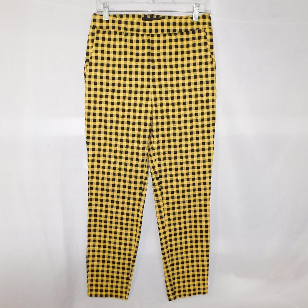 Maison Cinqcent check plaid flat front straight leg pants high waisted Womens 2